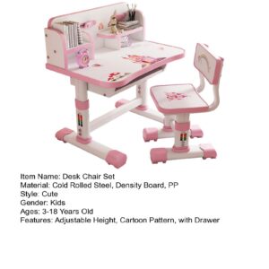 tulkdexi Kids Functional Desk,Scientific Separation, Children School Study Table Chair Set with Cartoon Pattern, Ergonomic Desk Chair with Large Writing Board Pink, 3888047