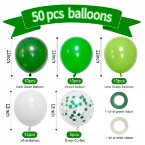 Green Balloons Dark Green Balloon Set, 50 Pcs 12 inch Different Shades Emerald Green Lime Green Confetti Latex Balloons For Jungle Safari Party Supplies St. Patrick's Day Decoration