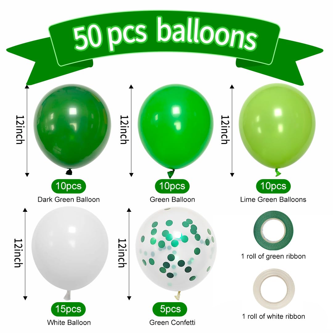 Green Balloons Dark Green Balloon Set, 50 Pcs 12 inch Different Shades Emerald Green Lime Green Confetti Latex Balloons For Jungle Safari Party Supplies St. Patrick's Day Decoration