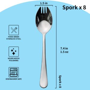 Alata Sporks, 8-Pack Food-grade Stainless Steel Sporks, 7.4 Inches Long Handle Salad Forks For Dessert, Ice Cream, Salad, Soup, Noodle, Spaghetti, Dishwasher Safe