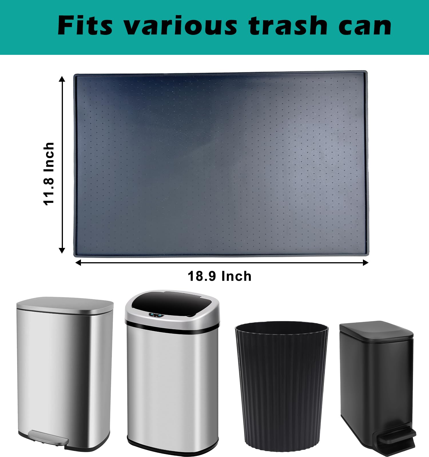 Luccov Trash Can Mat, Waterproof Raised Edge Silicone Under Garbage Can Mat, 11.8" X18.9" Non-Slip Trash Can Pad for Kitchen Office Bedroom Reduce Floor Carpet Wall Scratches, Black