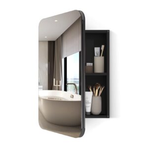 lalahoo 24x16 inch bathroom medicine cabinet black aluminium profiles wall mounted bathroom medicine cabinet or recessed mirror cabinet rounded rectangle bathroom medicine cabinet