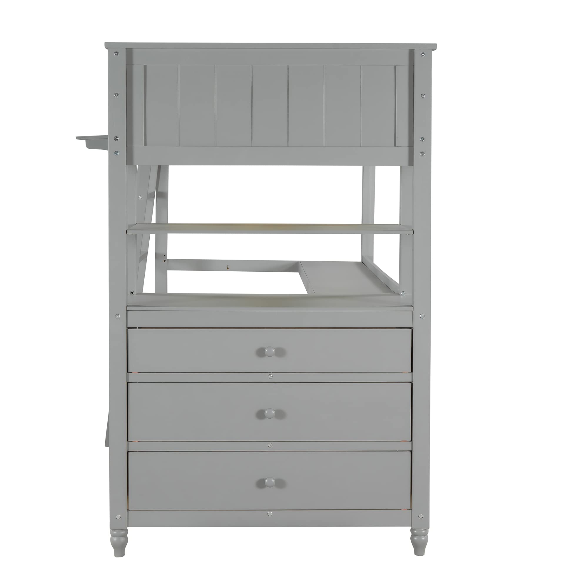 MERITLINE Twin Size Loft Bed with Desk and Dresser, Wooden Loft Bed with Storage Drawers and Shelves for Kids Teens Boys Girls,No Box Spring Needed,Grey