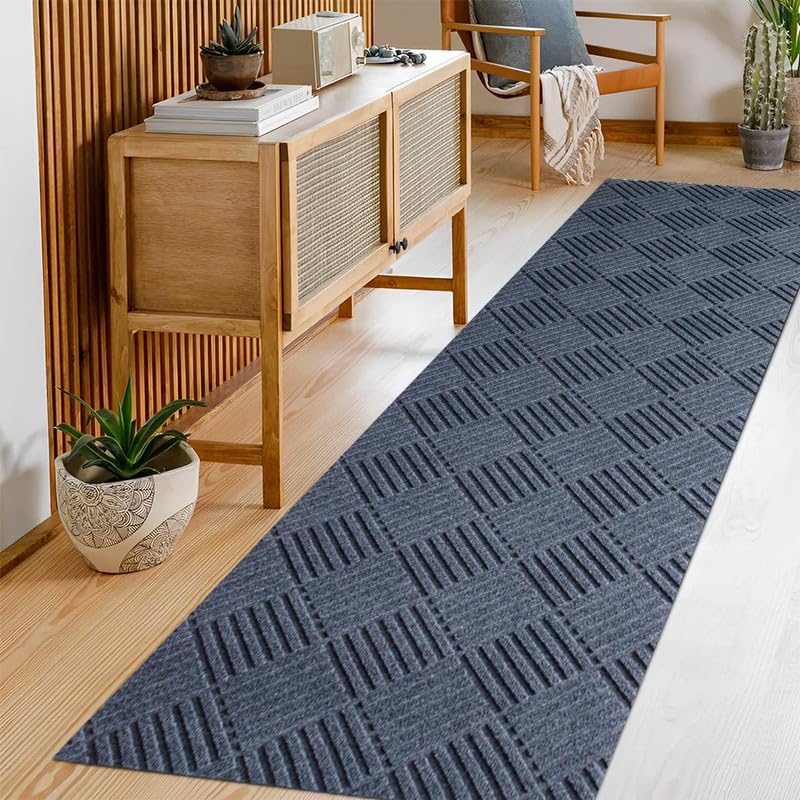 SUWUYUE Runner Rug Non Slip, 1FT x 5FT Washable Area Rug Indoor Outdoor Rubber Back Carpet Mat for Hallway Kitchen Entryway Laundry Room Foyer Balcony Living Room, Grey