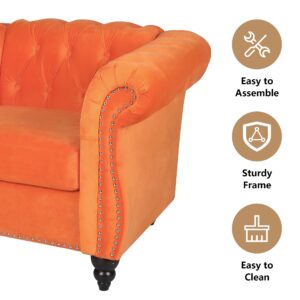 affeivul Tufted Velvet Sofas para Sala, Comfy Big Wide Deep Living Room Couch with Armrest, Mid Century Modern Sofa Couch for Bedroom,Office (Orange Velvet Couch, 3 Seater)