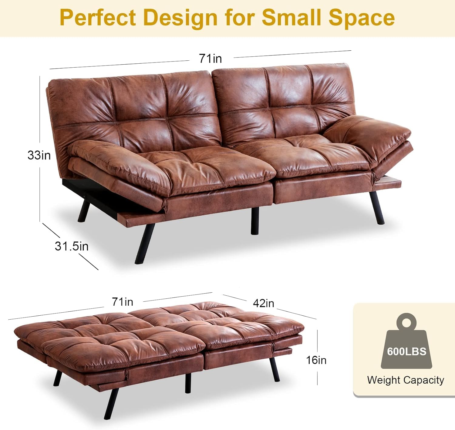 MUUEGM WXJ-sofabed-Brown-88 Sofabed, Dark Brown