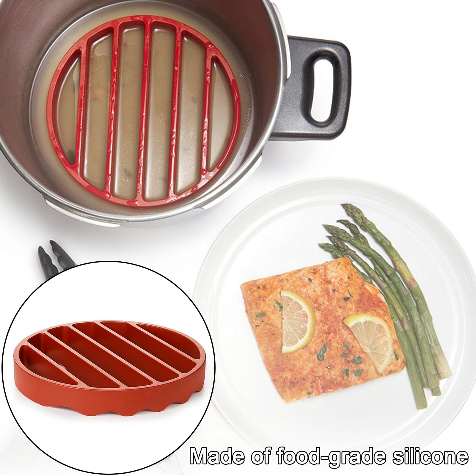 jyibinee Roasting Rack, Non-stick Silicone Baking Rack, Reusable Round Grill Insulation Mat for Home Kitchen Red