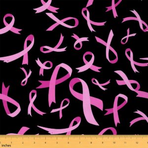 pink ribbon fabric by the yard,breast cancer awareness upholstery fabric,breast cancer survivor gifts decorative fabric,diy craft patchwork outdoor fabric for sewing quilting,1 yard,pink black