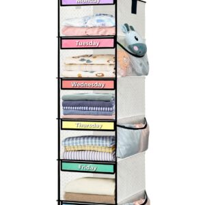 homyfort 6-Shelf Weekly Hanging Closet Clothes Organizer for Kids, Days of The Week Clothes Organizer for Closet, Sturdy Oxford Kids Closet Organizers and Storage (White)