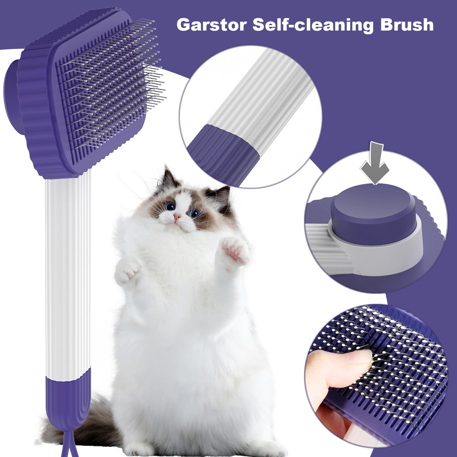 Garstor Cat brush, Cat Brush for Long or Short Haired Cats, Remove Loose Fur and Mats, Rounded Pins Reduces Painful Pulling, Not for Tangle and Curly Fur, Dark Blue