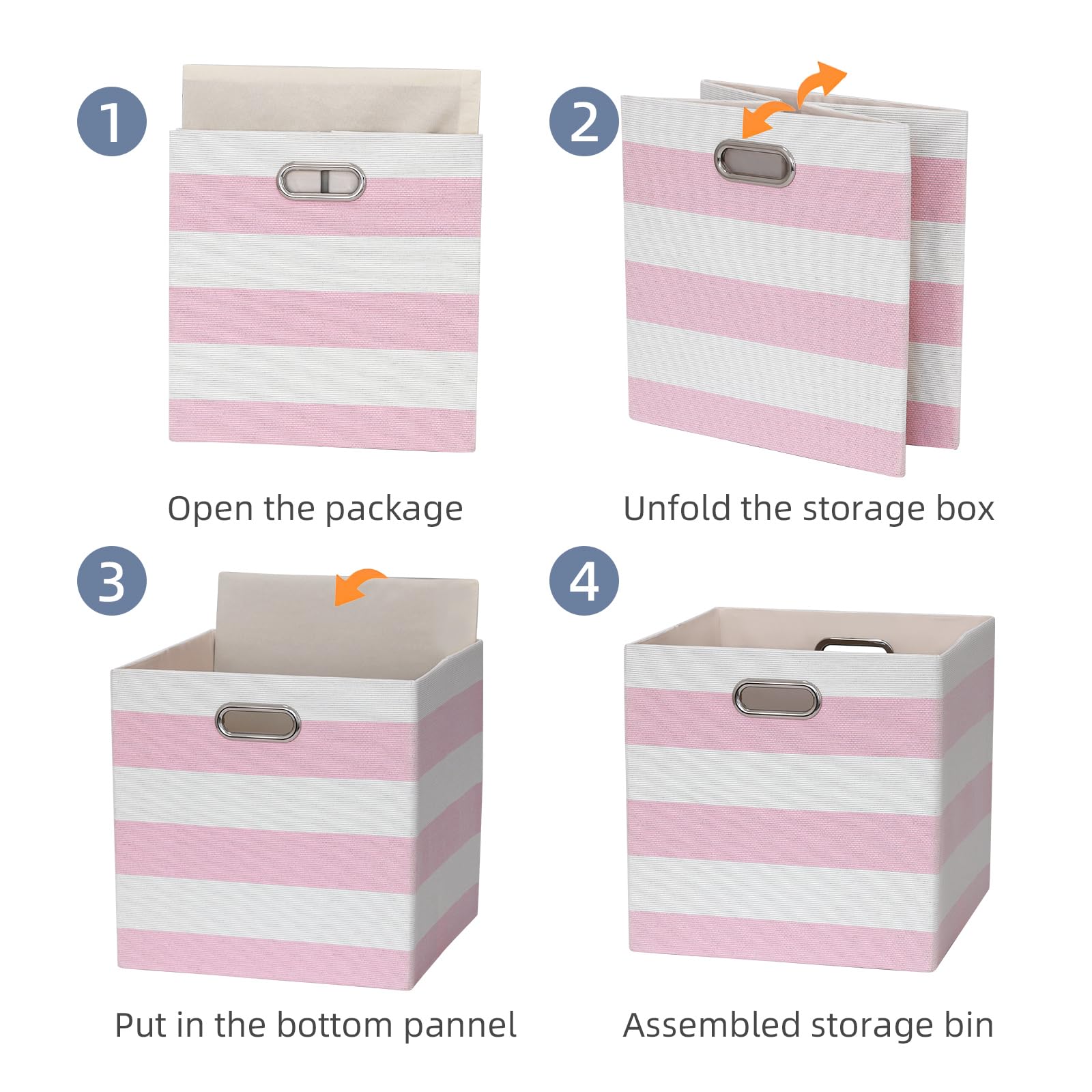 ORGMASTER 13x13x13 Storage Cube Bins, Foldable Storage Cubes Cubby Baskets Organizer Cloth Bins for Cube Storage Organizing Shelf Closet, Pack of 4, Pink/White Stripe