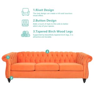 affeivul Tufted Velvet Sofas para Sala, Comfy Big Wide Deep Living Room Couch with Armrest, Mid Century Modern Sofa Couch for Bedroom,Office (Orange Velvet Couch, 3 Seater)