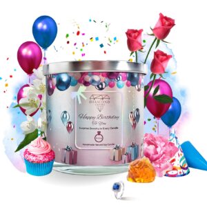 Diamond Empire Happy Birthday Candle with Surprise Jewelry Inside (Surprise Jewelry Valued up to $3,500) 2 Wick Candle (Burn up to 120 H) Ring Size 6