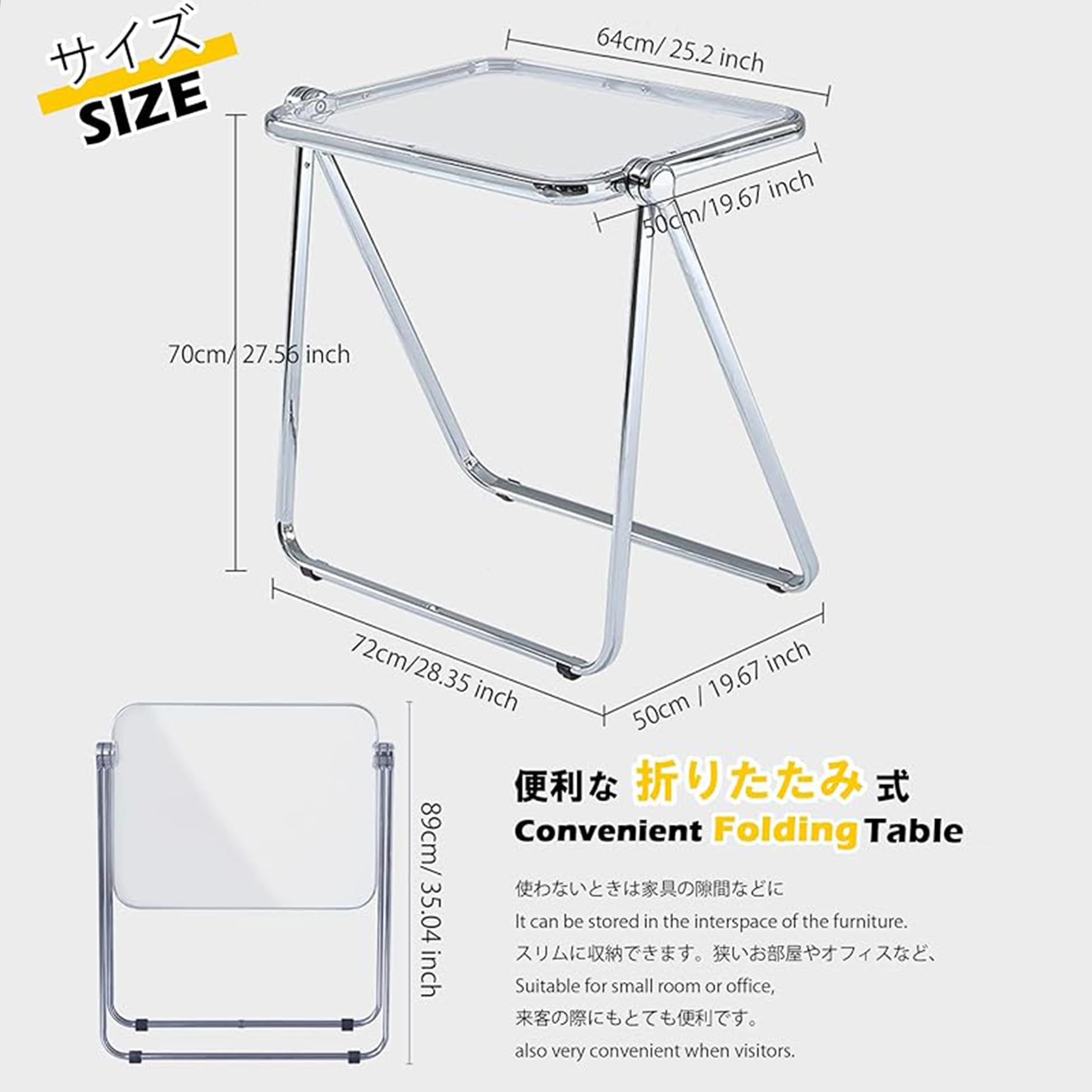 KAIHAOWIN Small Folding Table- Acrylic Morden TV Tray for Snack Dinner on Couch, Tiny Foldable Desk Writing Desk for Home Office for Small Spaces No Assembly Required