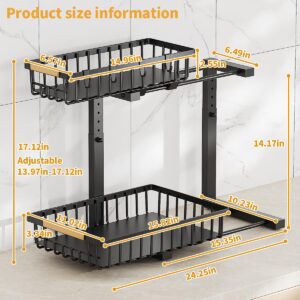 ZMJESSNIA Under Sink Organizer, 2 Tier Under Sink Organizers and Storage, Metal Slide out Pull out Cabinet Organizer,Sliding Drawer Organizer for Kitchen Bathroom Pantry Closet