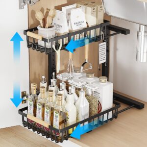 zmjessnia under sink organizer, 2 tier under sink organizers and storage, metal slide out pull out cabinet organizer,sliding drawer organizer for kitchen bathroom pantry closet