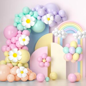 pastel balloon arch kit pastel party decorations with daisy balloons,pastel balloons and pastel long balloons rainbow balloons arch kit baby shower balloon arch for birthday gender reveal decoration