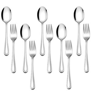 e-far 10-piece toddler utensils, kid stainless steel silverware set, children safe forks and spoons set for self feeding, healthy & non-toxic, mirror polished & easy to clean