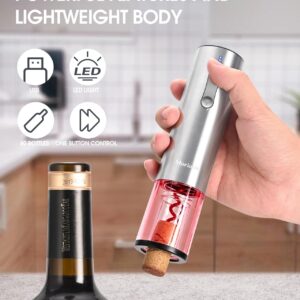 Electric Wine Opener Set with Stand, Wine Gift Set with Rechargeable Wine Opener, Wine Aerator, Vacuum Stoppers and Foil Cutter, 6-in-1 Wine Bottle Opener Set for Home Party Bar Outdoor Gift