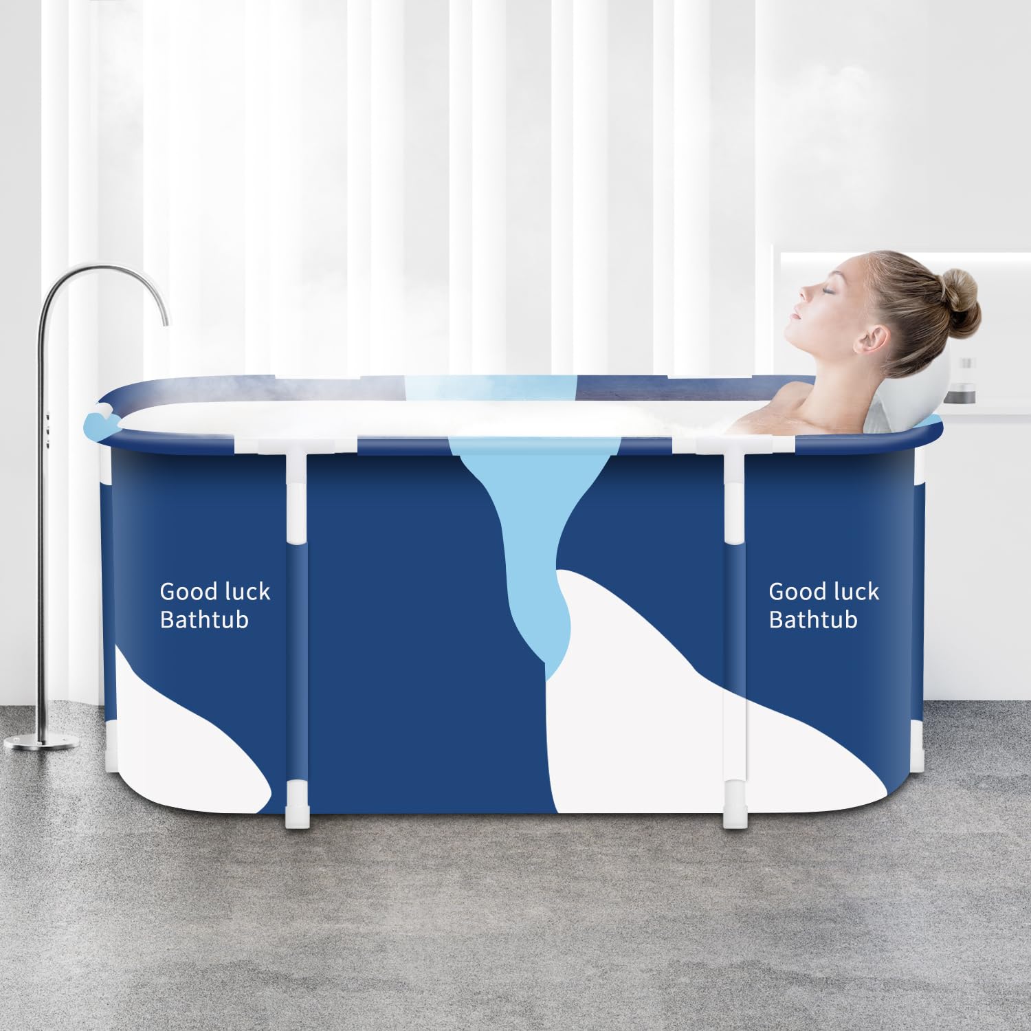 Portable Foldable Bathtub,Foldable Soaking Bathtub for Adults, Freestanding Bathtubs, Hot Bath Tub, Ice Bath, Family Bathroom SPA Tub 47.2x19.7x21.7inch (Milk)