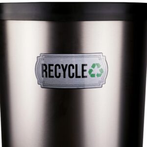 Recycle and Trash Stickers for Trash Cans - Stainless Steel Style Vinyl Recycling Bin Labels - 2 Pack - 6.5" by 3" Decals Logo - Waste Signs for Home Kitchen or Office Bins Indoor/Outdoor Use