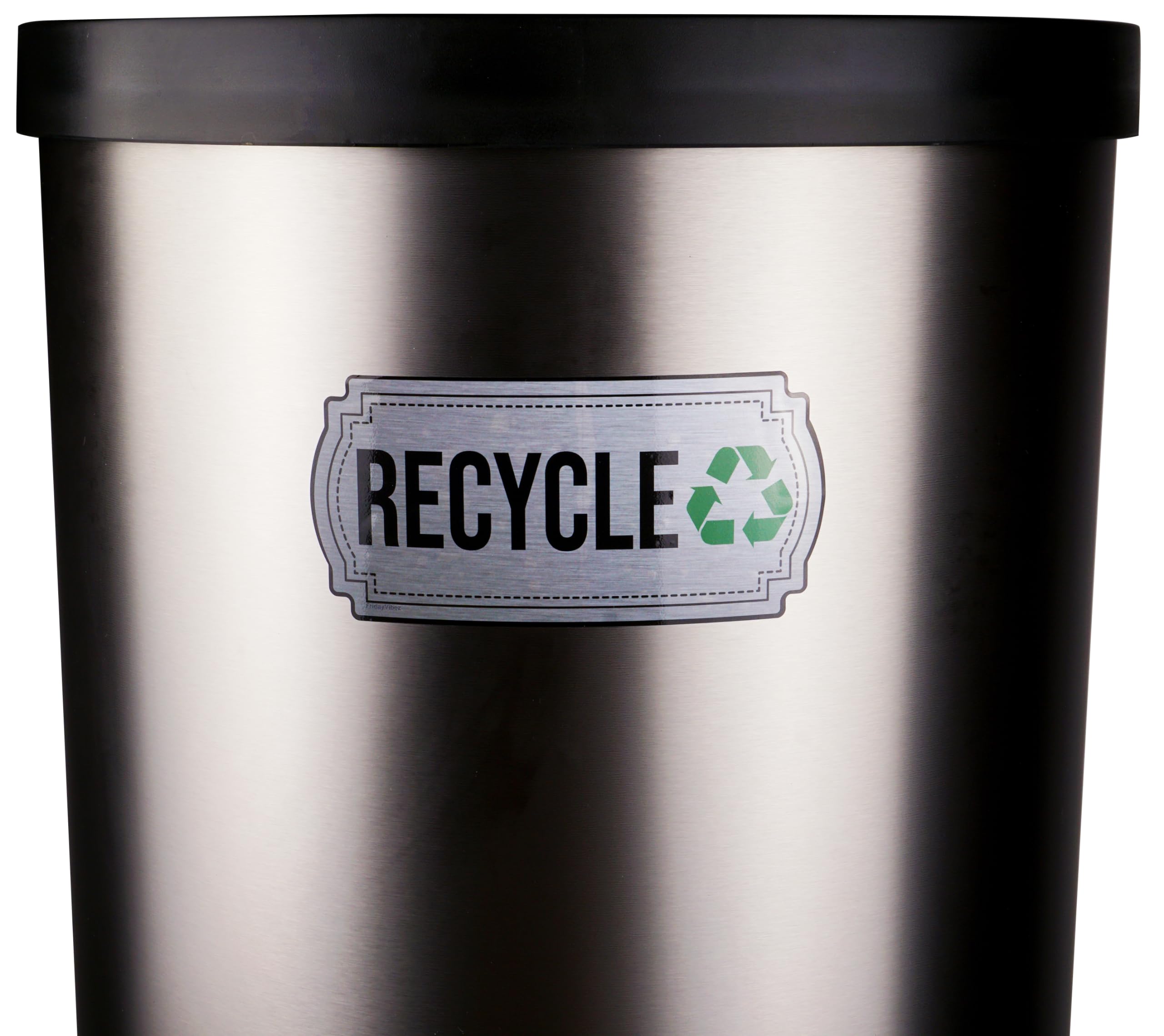 Recycle and Trash Stickers for Trash Cans - Stainless Steel Style Vinyl Recycling Bin Labels - 2 Pack - 6.5" by 3" Decals Logo - Waste Signs for Home Kitchen or Office Bins Indoor/Outdoor Use