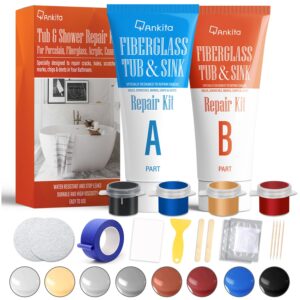 fiberglass tub repair kit(color match), fiberglass shower and acrylic bathtub repair kit for scratches, cracks, chips, holes on porcelain, enamel, tub, tile, sink, fix chipped almond fiberglass tub