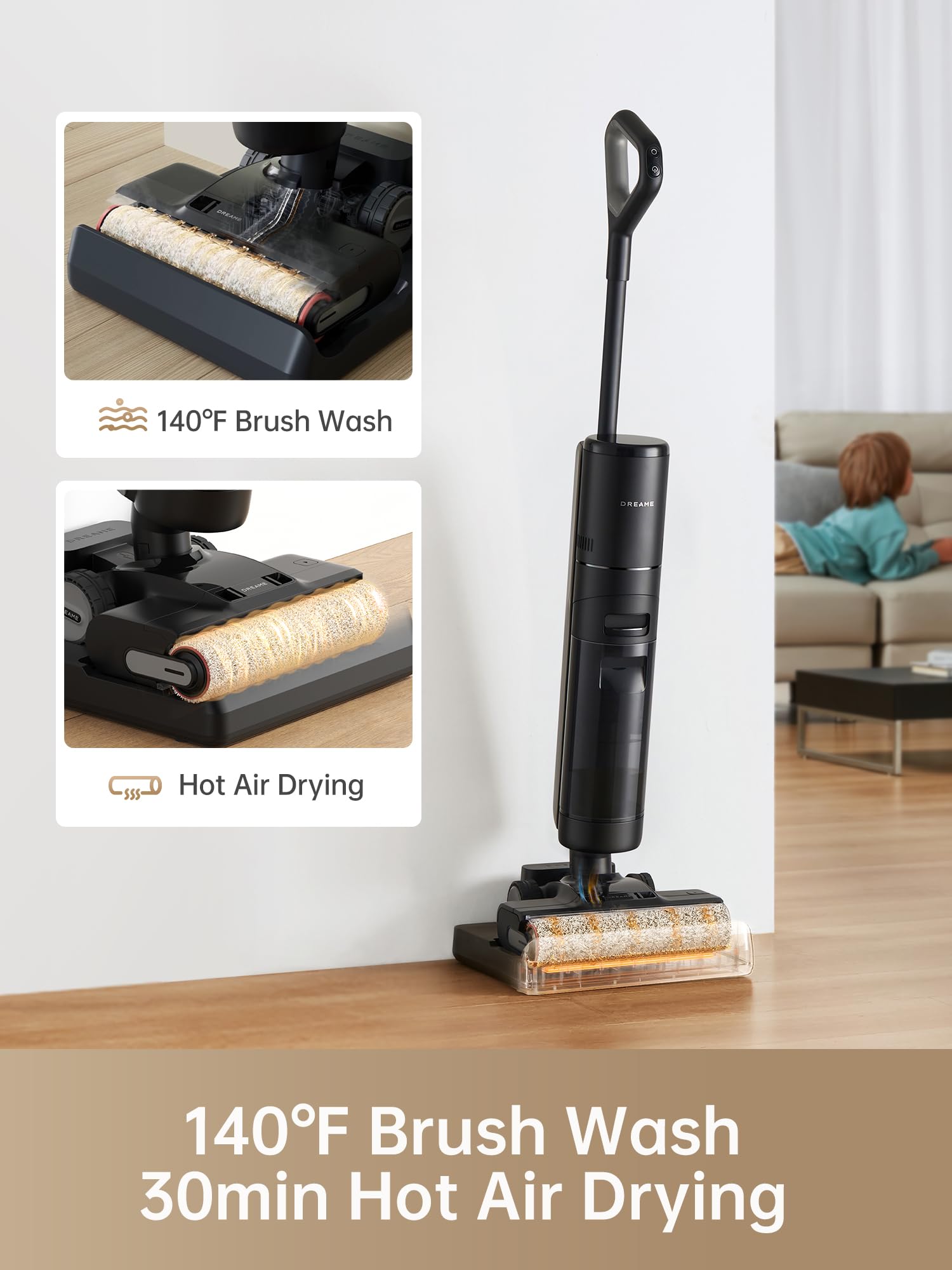 dreame H13 Pro Wet Dry Vacuum Cleaner, Smart Floor Cleaner Vacuum Mop for Hard Floors, 140°F Brush Wash, Hot Air & Dual Rotation Self-Cleaning, GlideWheel™ Power System, Great for Sticky Messes