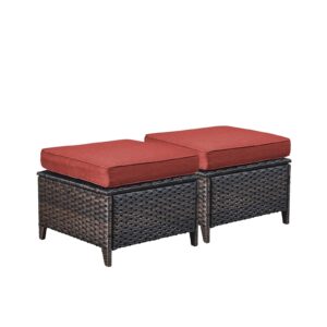 rilyson outdoor ottoman wicker patio ottomans - 2 piece footrest footstools set rattan outdoor ottomans for patio with thick cushions(brown/red)