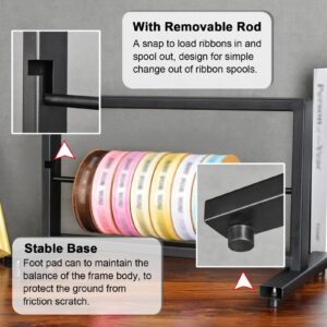 Scpantkend Crafts Ribbon Holder Organizer Rack Tabletop Rack Stand for Storage Ribbon Roll, Modern Small Metal Embroidery Thread Organizer Holder with Removable Bar for Florist/Dessert Shop