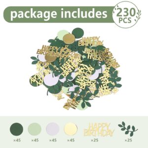 Sage Green Happy Birthday Confetti, Birthday Table Decorations Scatter Confetti Birthday Cake Confetti, Green Gold Foil Confetti Decorations for Birthday Party, Baby Shower DIY Arts Crafting 230 Pcs