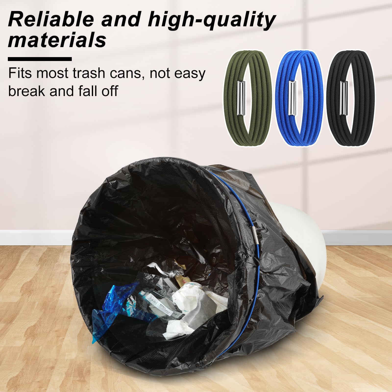 3 PCS Trash Can Rubber Bands, Trash Can Bands for 13 to 30 Gallon Trash Can Rubber Bands Set, Large Rubber Bands for Fixing and Tying Trash Cans in Kitchens, Bathrooms (Black, Blue, Green)