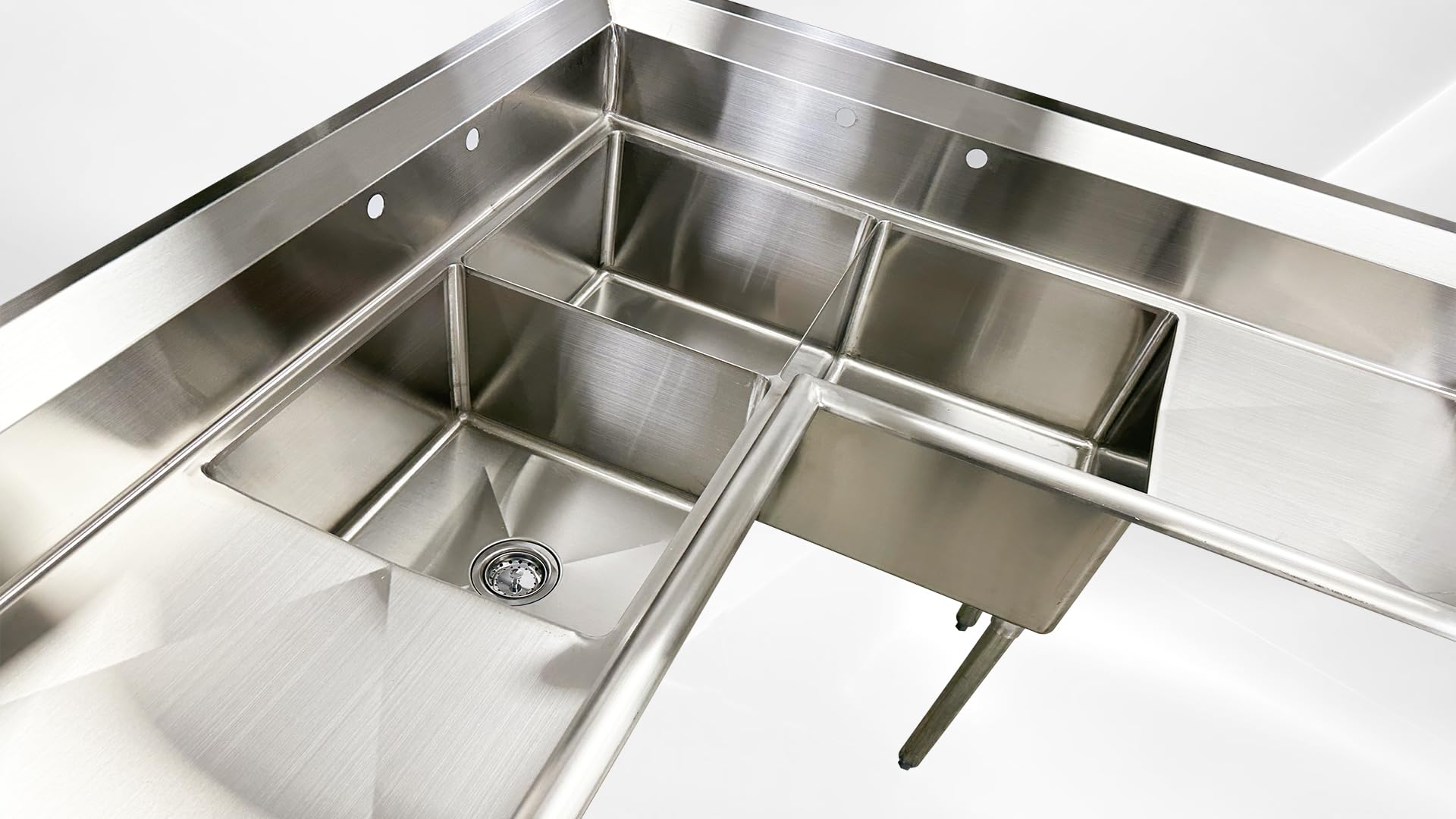 Commercial 3 Compartment Corner Sink, Stainless Steel Kitchen Restaurant ETL NSF