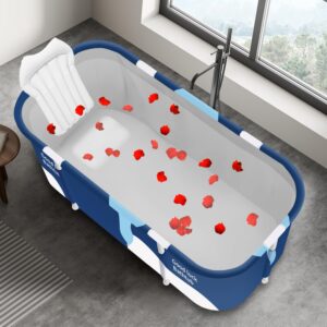 Portable Foldable Bathtub,Foldable Soaking Bathtub for Adults, Freestanding Bathtubs, Hot Bath Tub, Ice Bath, Family Bathroom SPA Tub 47.2x19.7x21.7inch (Milk)