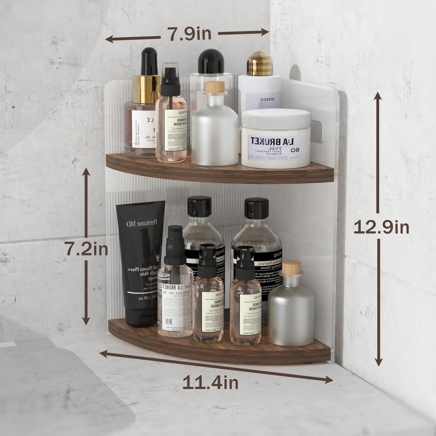 NLBTW 2-Tier Wood Corner Bathroom Countertop Organizer, Vanity Shelf Perfume Skincare Organizers Bathroom Counter Storage and Organization for Vanity (Brown)