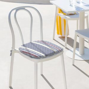 TWLEAR Indoor/Outdoor Chair Cushions 16x17 Inch, Patio Chair Cushions with Ties, All Weather Seat Cushions for Patio Furniture Home Garden Chair Use, Set of 4, Stripe Denim Blue