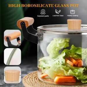 2.5L/3.5L/4.5L Clear Glass Pot for Cooking on Stove, Big Glass Cooking Pot with Wooden Handle, Large Glass Simmer Pot for Stove Potpourri, Glass Frying Pot with Clear Lid for Boiling Pot (3.5L)