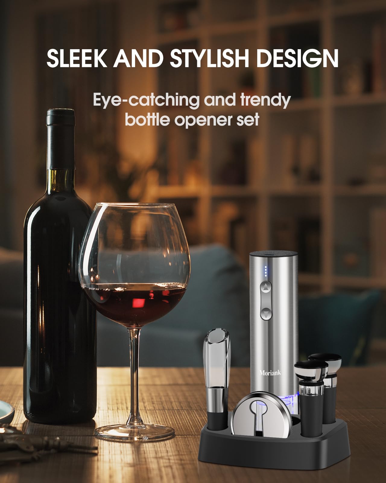 Electric Wine Opener Set with Stand, Wine Gift Set with Rechargeable Wine Opener, Wine Aerator, Vacuum Stoppers and Foil Cutter, 6-in-1 Wine Bottle Opener Set for Home Party Bar Outdoor Gift