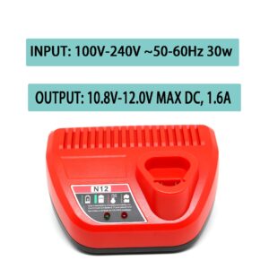 OYRMIL 2 Packs 3Ah Battery Replaced for Milwaukee M12 Battery, Compatible with All M12 Cordless Tools- Supplied 48-11-2411 48-11-2420 48-11-2401 and 1*N12 Battery Charger