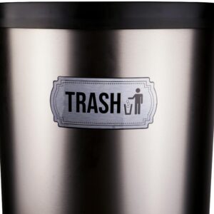 Recycle and Trash Stickers for Trash Cans - Stainless Steel Style Vinyl Recycling Bin Labels - 2 Pack - 6.5" by 3" Decals Logo - Waste Signs for Home Kitchen or Office Bins Indoor/Outdoor Use