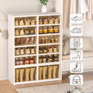 PeSenp 6 Tier Shoe Storage Cabinet Foldable Shoe Rack with Magnetic Clear Door, Easy Assembly Dust Free Collapsible Shoe Cabinet, 24 Pairs Shoe Storage Box Large Shoe Storage for Door Entrance