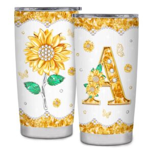 initial a tumbler mug gifts,monogrammed sunflower gifts for women,personalized gifts,personalized tumbler cup for wedding birthday graduation party,unique initial gifts for women her mom teacher 20oz