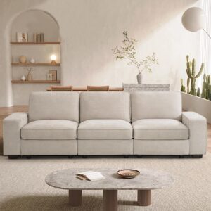 tekamon 100" modular sofa couch with seats storage, comfy 3-seater chenille fabric couch for living room, office, apart w/deep seat, wide arms, side pockets, usb, upholstered couch w/removable cover