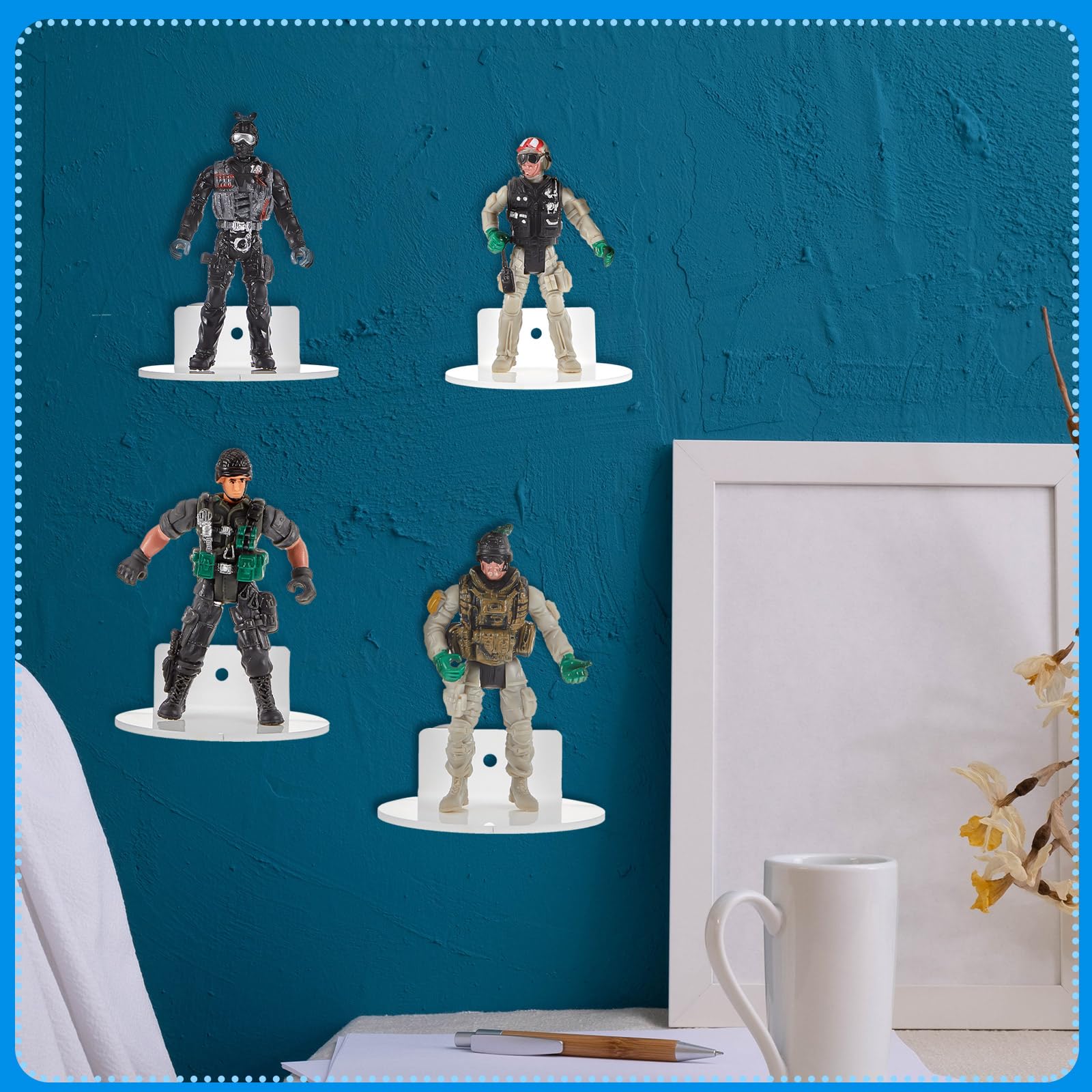 Juexica 24 Pcs White Acrylic Floating Action Figure Wall Shelf 3 Inch Wall Display Shelf for Collectibles Display Ledges Stand Holder Wall Mount Storage Organizer for Toys Action Figure Display Case