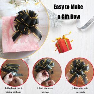 HQJAXJ 6 Pieces Black Bows for Gift Wrapping Pull Bow Ribbon Pull Bows for Christmas Wedding Baskets Valentine's Day Bows 6 inch Pull Bow for Gift Wrapping (Black)