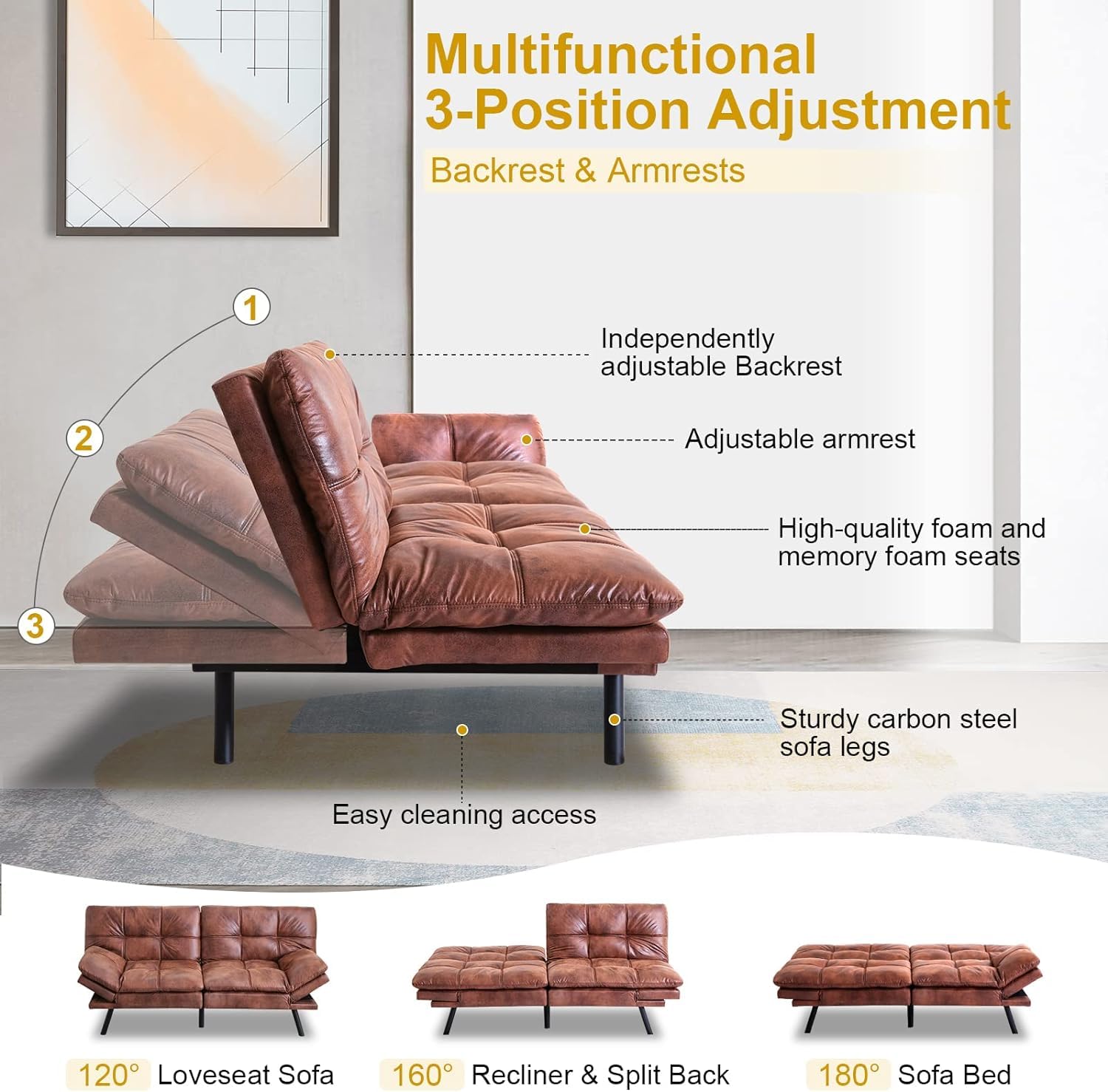 MUUEGM WXJ-sofabed-Brown-88 Sofabed, Dark Brown