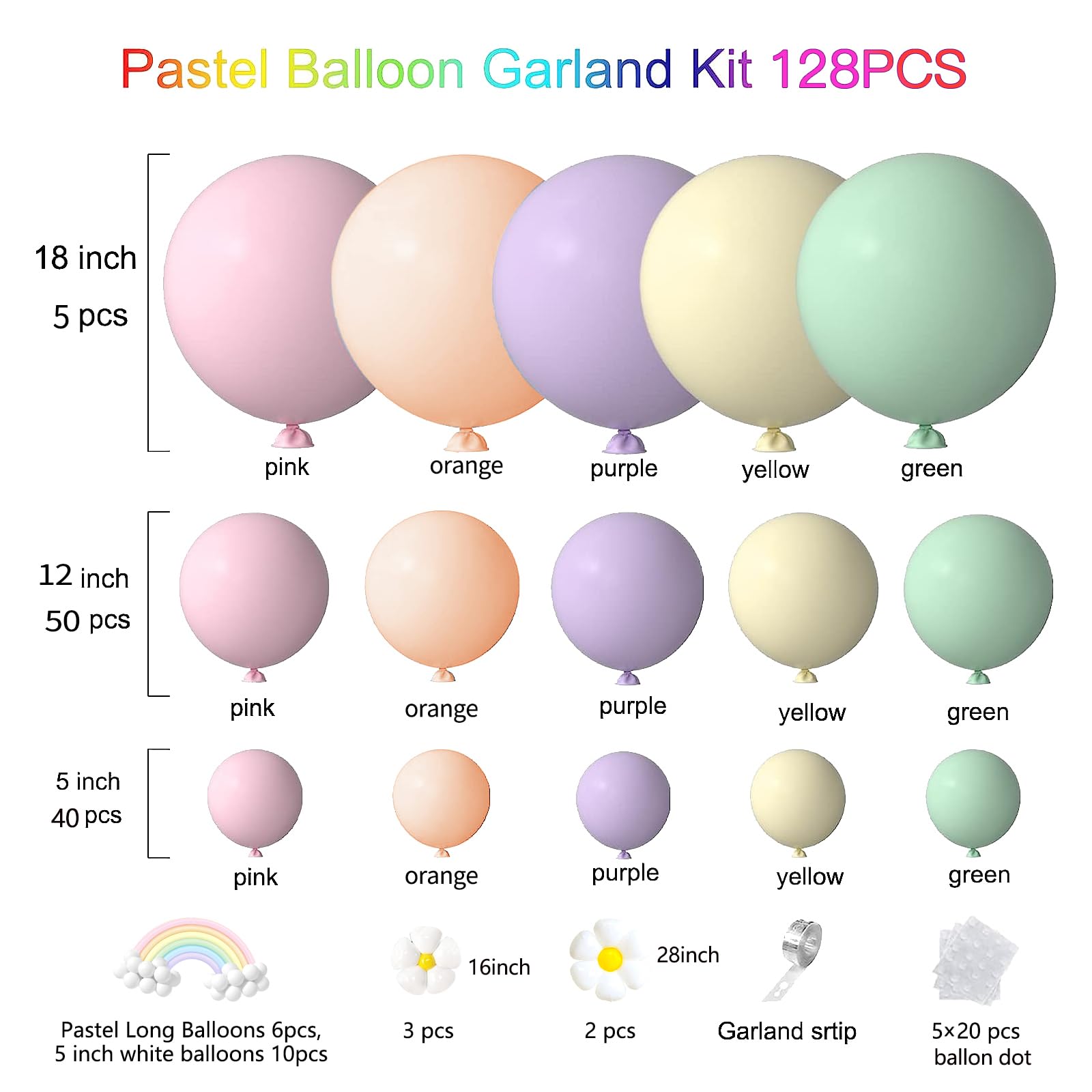 Pastel Balloon Arch Kit Pastel Party Decorations With Daisy Balloons,Pastel Balloons And Pastel Long Balloons Rainbow Balloons Arch Kit Baby Shower Balloon Arch For Birthday Gender Reveal Decoration