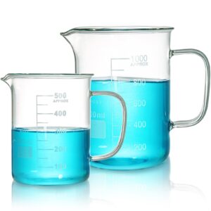 yarlung set of 2 glass beaker with handle, graduated measuring beakers thick boro 3.3, griffin low form 500/1000ml