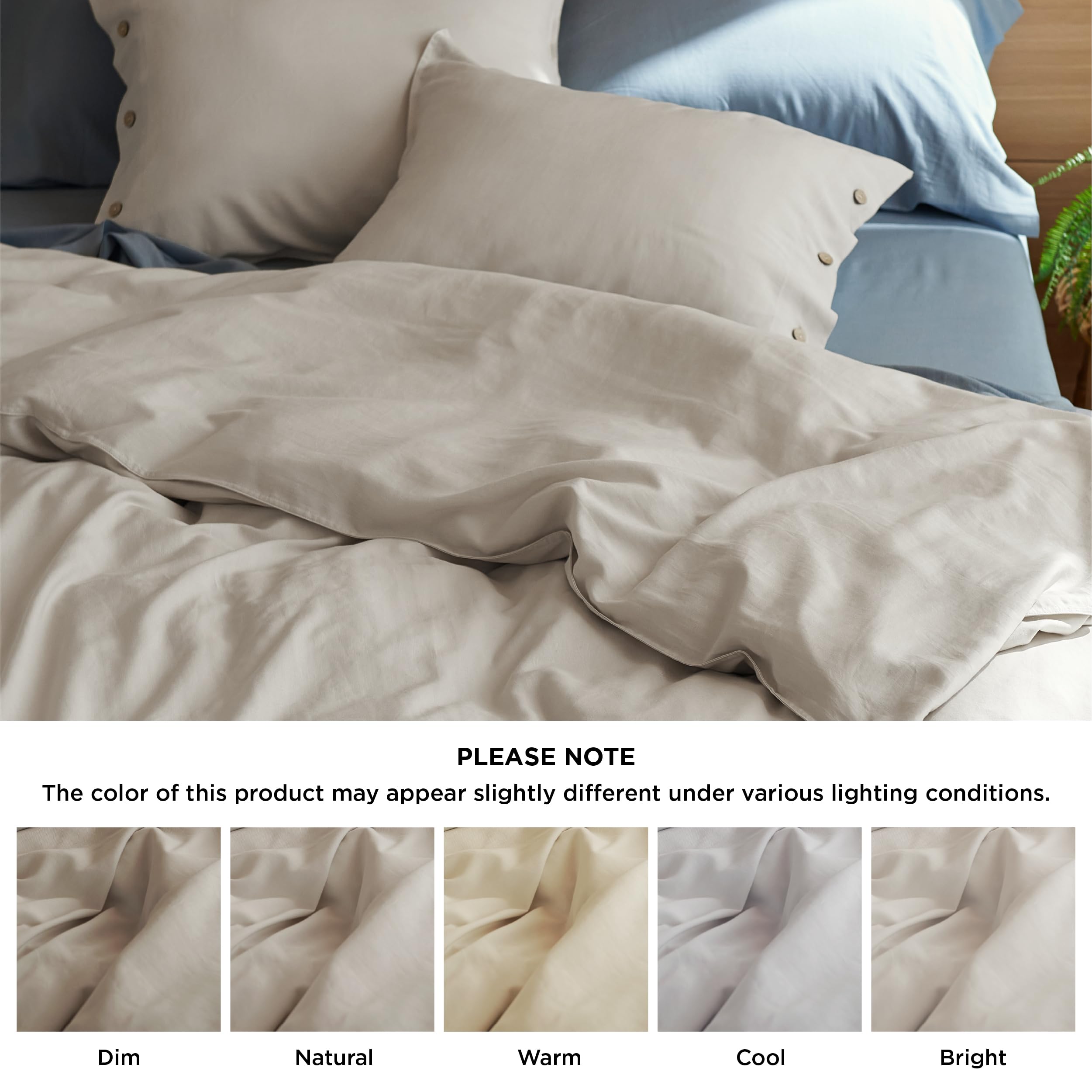 Bedsure Cooling Duvet Cover Queen,Rayon Derived from Bamboo Linen Blend Duvet Cover Queen,Linen Duvet Cover Set,3 Pieces,1 Duvet Cover 90x90 Inches and 2 Pillowcases,Comforter Sold Separately