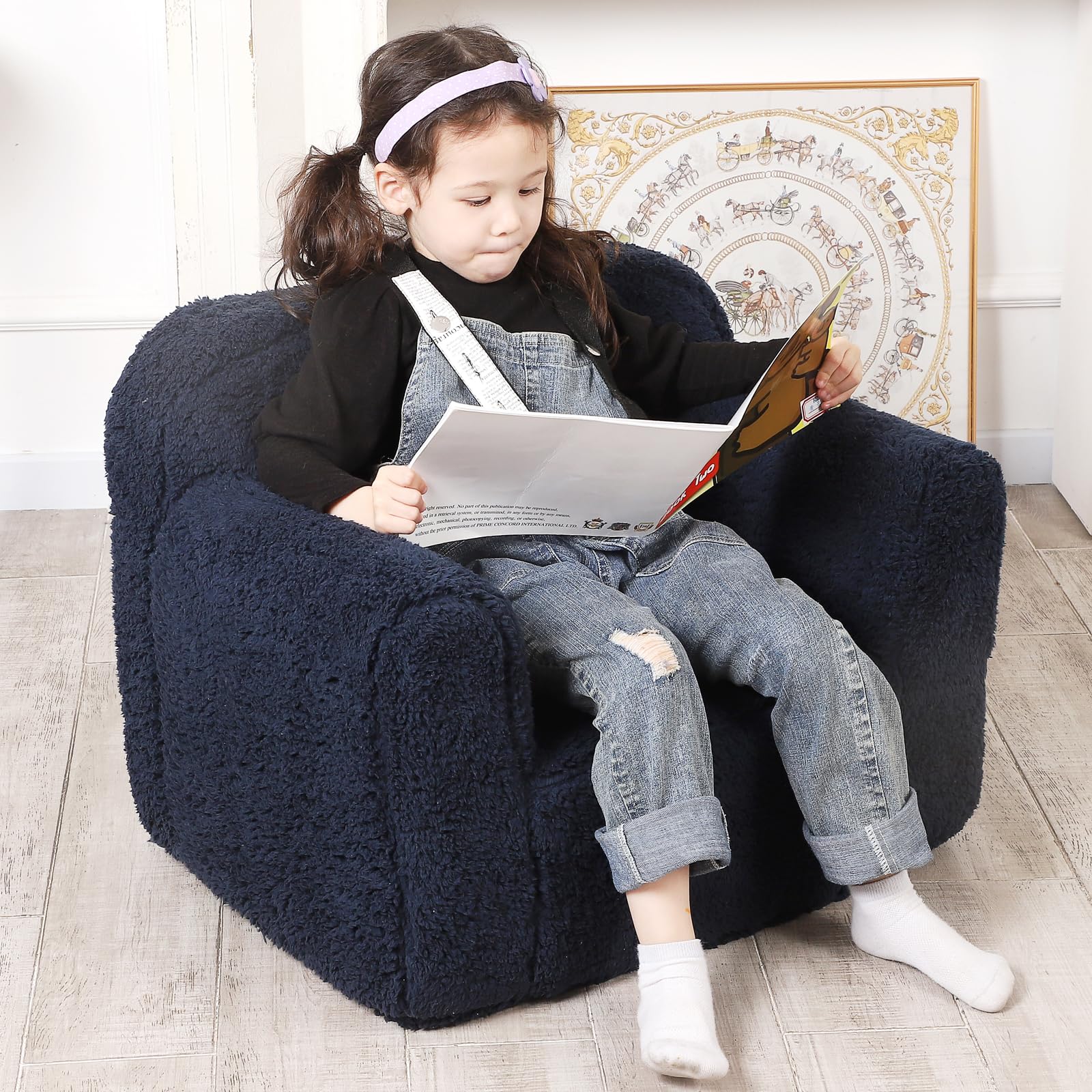 MOMCAYWEX Kids Snuggly-Soft Sherpa Chair, Cuddly Toddler Foam Chair for Boys and Girls, Dark Blue